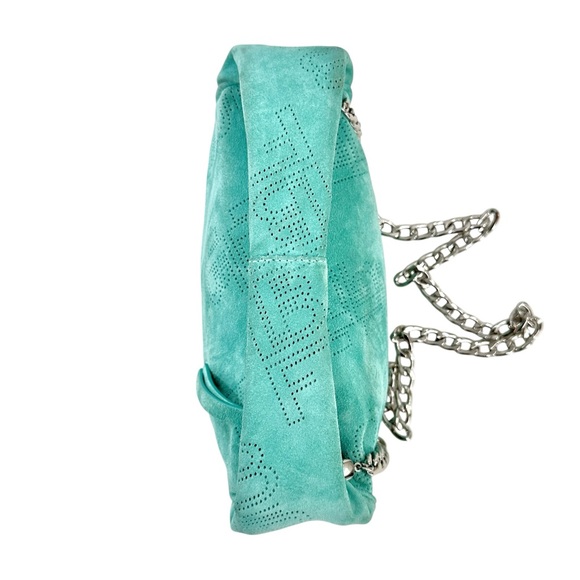BY FAR Baby Cush Bag - Teal Perforated Suede Leather Chain Strap Shoulder Bag - Picture 3 of 13